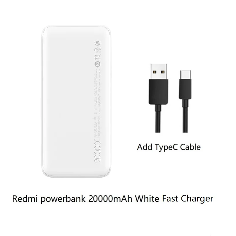 add type C cable Redmi power Bank, 20000 мА/ч, быстрая зарядка, 10000 мА/ч, внешний аккумулятор, двойной USB, двухсторонняя быстрая зарядка, портативное зарядное устройство, внешняя батарея - Цвет: add type C cable