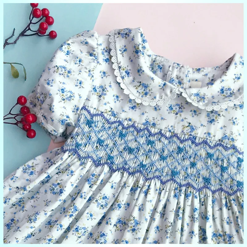 Детские платья для девочек, летнее голубое винтажное платье для маленьких девочек платья с оборками для малышей платье с цветочной вышивкой для девочек