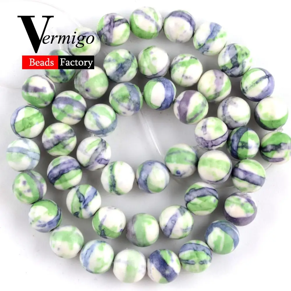 Green Purple Stripe Натуральные дождевые цветы из камней бусины для изготовления ювелирных изделий розовый синий, фиолетовый, зеленый Круглые бусины ожерелье самодельное браслет 4 мм-12 мм 15'' - Цвет: Green Purple Stripe