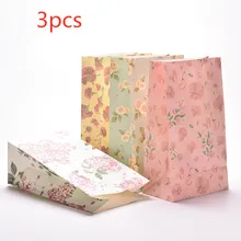 3 шт Стиль Цветы Бумажная Сумка Для Покупок Подарок Новогодняя вечеринка, праздник мешок для печенья стикер