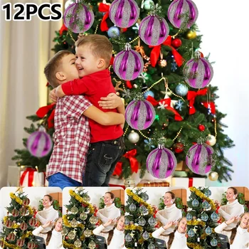 

12 Pcs Round Christmas Tree Xmas Spiral Balls Baubles Wedding Ornament Shatterproof Tree Pendant Christmas Party Hanging Balls