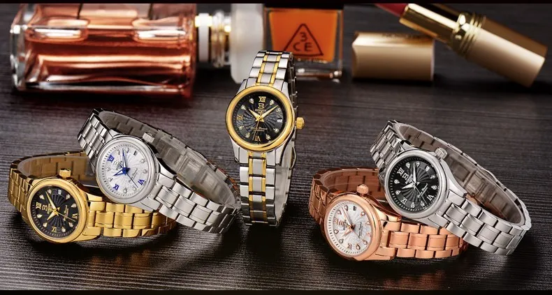 Мужские и женские часы, парные часы, мода для влюбленных, автоматические механические часы, стальные Бингер, мужские деловые часы, B-603L
