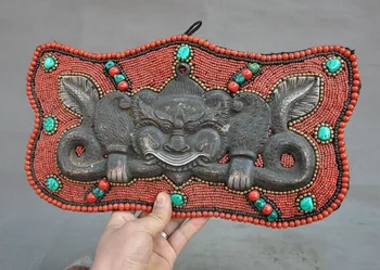 

wedding decoration 15"Tibet bronze silk Inlay Turquoise coral Winged Garuda Bird God Wall hanging