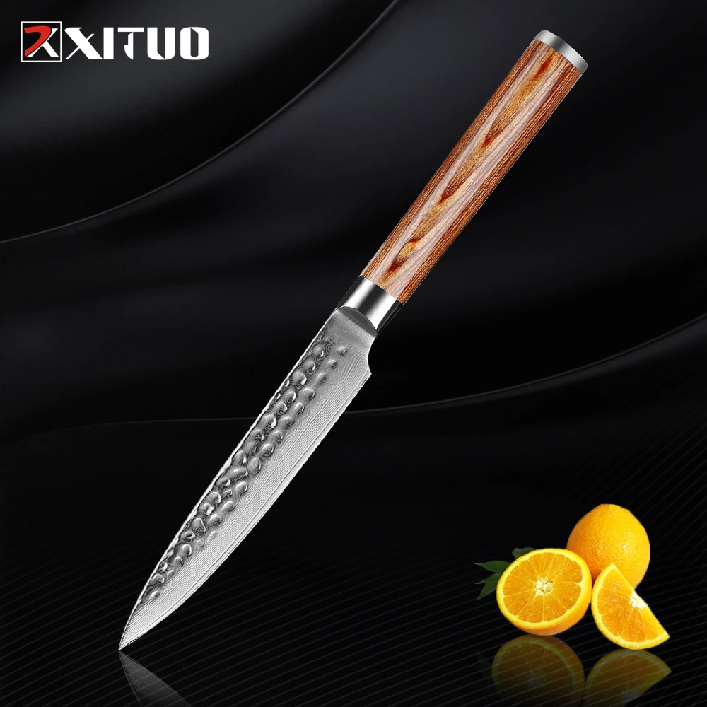 

XITUO 5" Inch Damascus Steel Utility Knife Pakkawood Handle Japanese VG10 Ultra Sharp Blade Peeling Fruit Kitchen Paring Knives