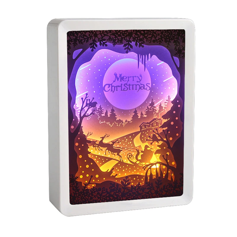 Creative 3D Paper Carving Night Lamp Small Art Decorative Night Light Table Light For Holiday Christmas Decoration Romantic Gift