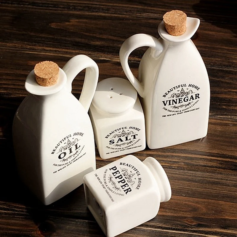 Горячая продажа 4 шт Керамическая баночка специй с деревянной пробкой кухонная