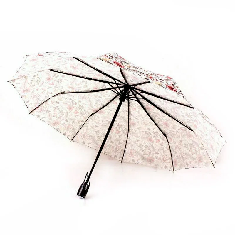 Retro Flowers Print Umbrella Folding Windproof Sun Protection for Outdoor Travel DTT88