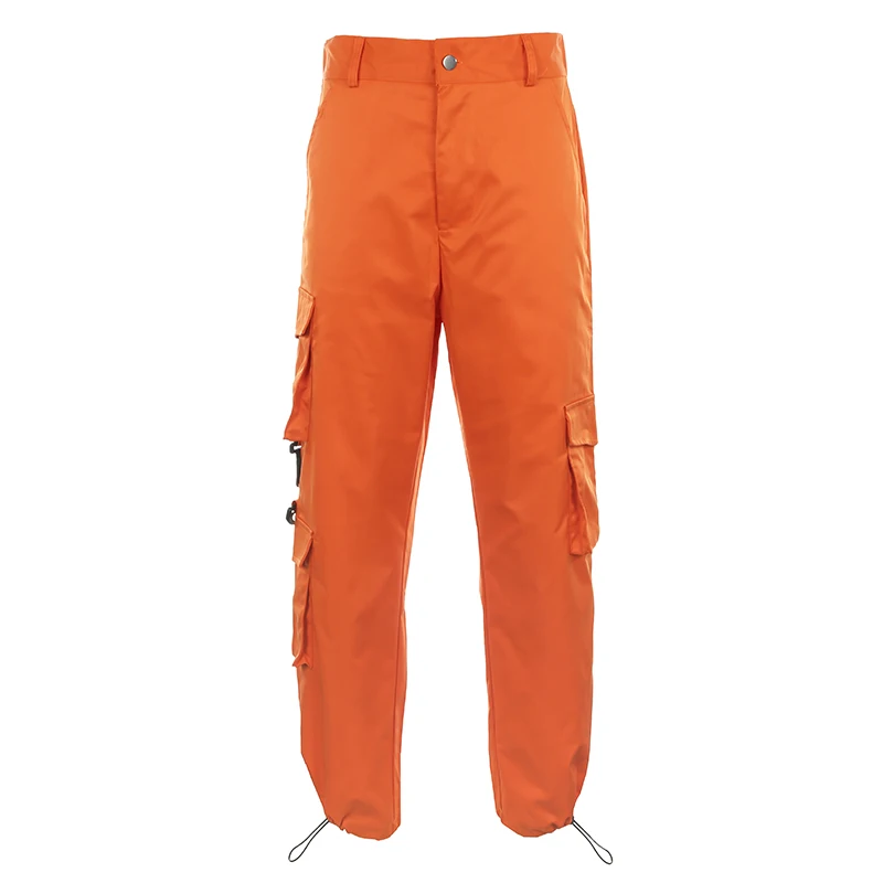 orange Sweetown, однотонные карманы, уличная одежда, брюки-карго, женские, повседневные, размера плюс, прямые брюки, эластичные, высокая талия, хиппи, мешковатые штаны - Цвет: orange
