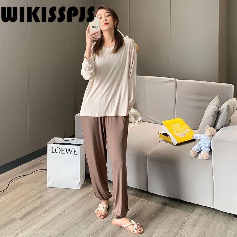 

2022 NEW two piece set summer pajama lounge wear Solid Pajamas women Home service loose and simple home ladies suit
