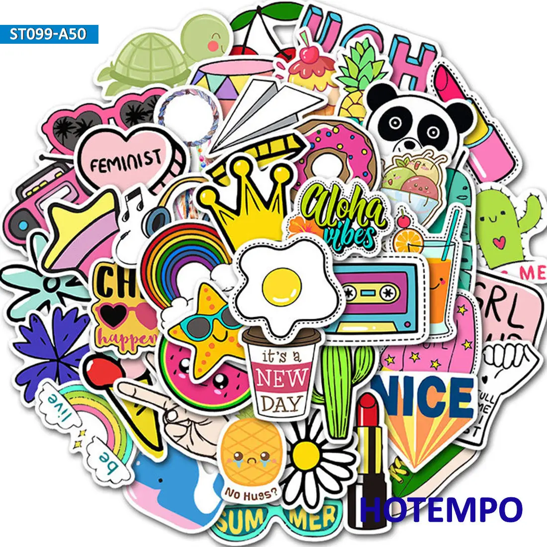 50pcs Cartoon Simple VSCO Fun Graffiti Pattern Decals Stickers For DIY Diary Scrapbook Stationery Phone Laptop Suitcase Stickers