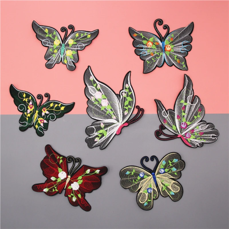 

Big Butterfly Pattern Embroidered Iron-on Patchs for Badge Bag Hat Cap Jeans Applique Fabric stickers decoration scrapbook