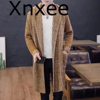 

Autumn Winter New Men's Long Sweatercoat Solid Color Long Sleeve Hooded Sweater Coat Outerwear Men Casual Sweater Cardigan