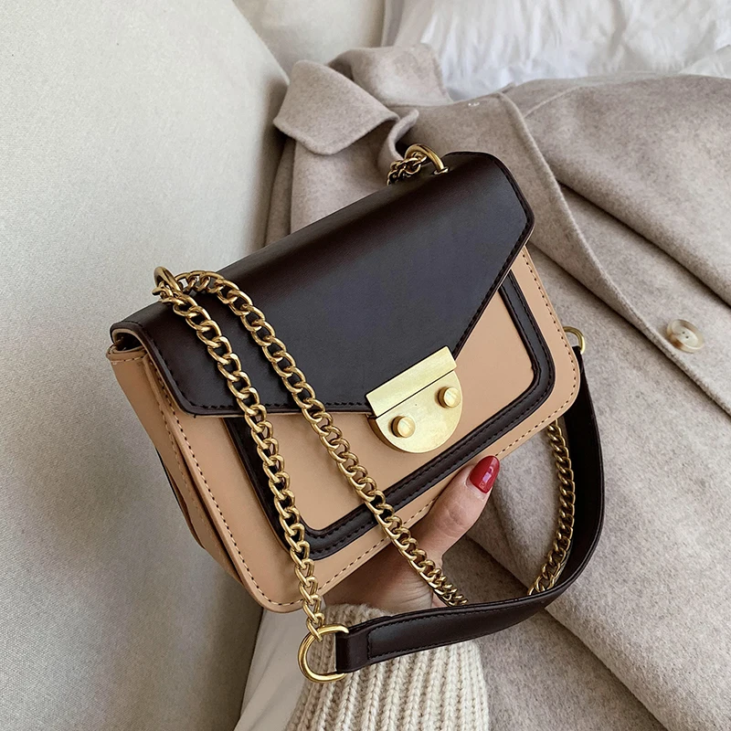 

PU Leather Chain Crossbody Bags For Women 2020 Fashion Small Contrast Color Shoulder Bag Female Handbags And Purses Travel Bags
