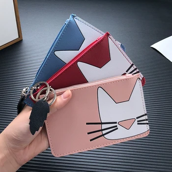 

Slim Women Wallet Short Bag Small Pu Cartoon Cat Print Wallet Thin Zipper Wallets Coin Pocket Fashion Clutch Bag Carteira