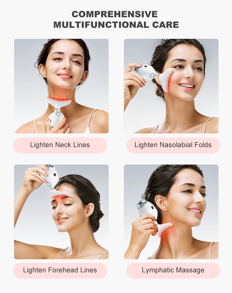 3 Colors Led Facial Neck Massager Led Photon Therapy Heating  Face Neck Wrinkle Removal Machine Reduce Double Chin Skin Lifting