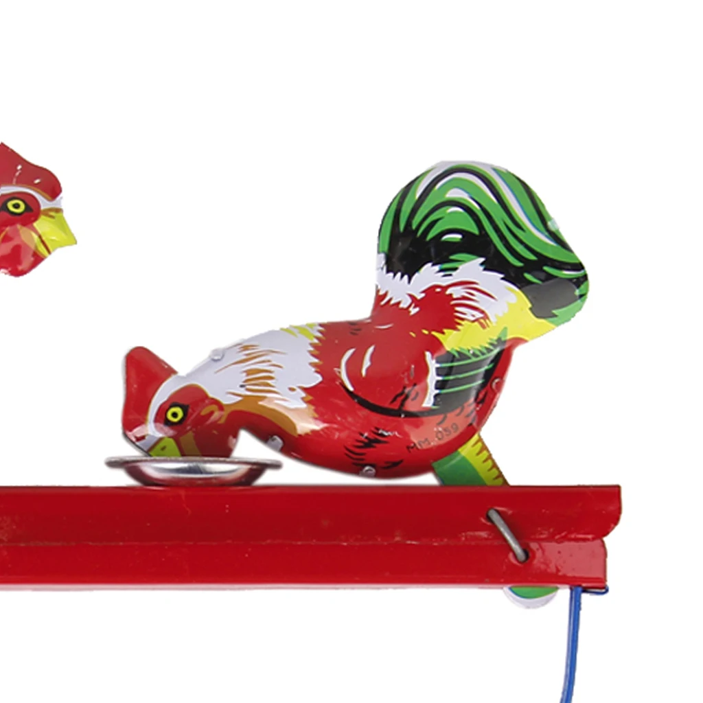 Vintage WIND UP Pecking Feeding Chickens Tin Toy Clockwork Collectible Gifts
