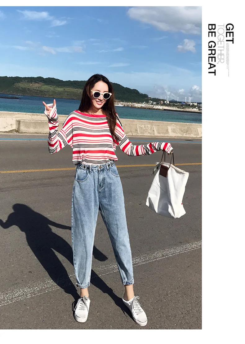 women vintage denim jeans high waist pockets zipper fly design stylish female trousers long Pants