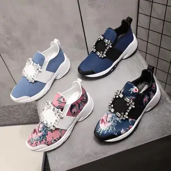 

Crystal women sneakers slip on platform genuine leather women casual shoes