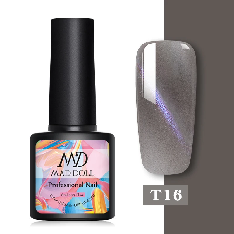 T16 MAD DOLL 8 мл мигающий Гель-лак для ногтей кошачий глаз впитывающийся Гель-лак для нейл-арта Magnicure гель для ногтей кошачий глаз УФ-гель лак - Цвет: T16