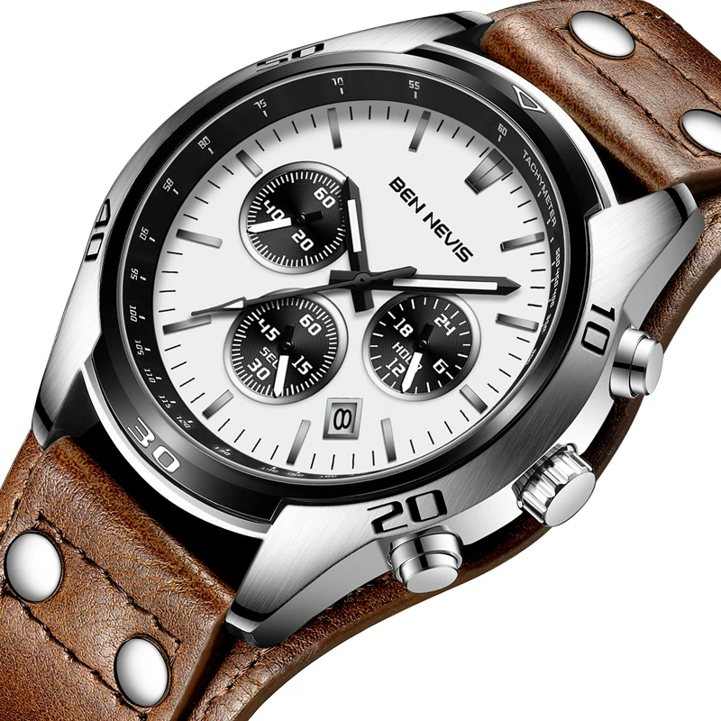 Ben Nevis Men Watches 2020 Luxury Military Watches Brown Leather Band