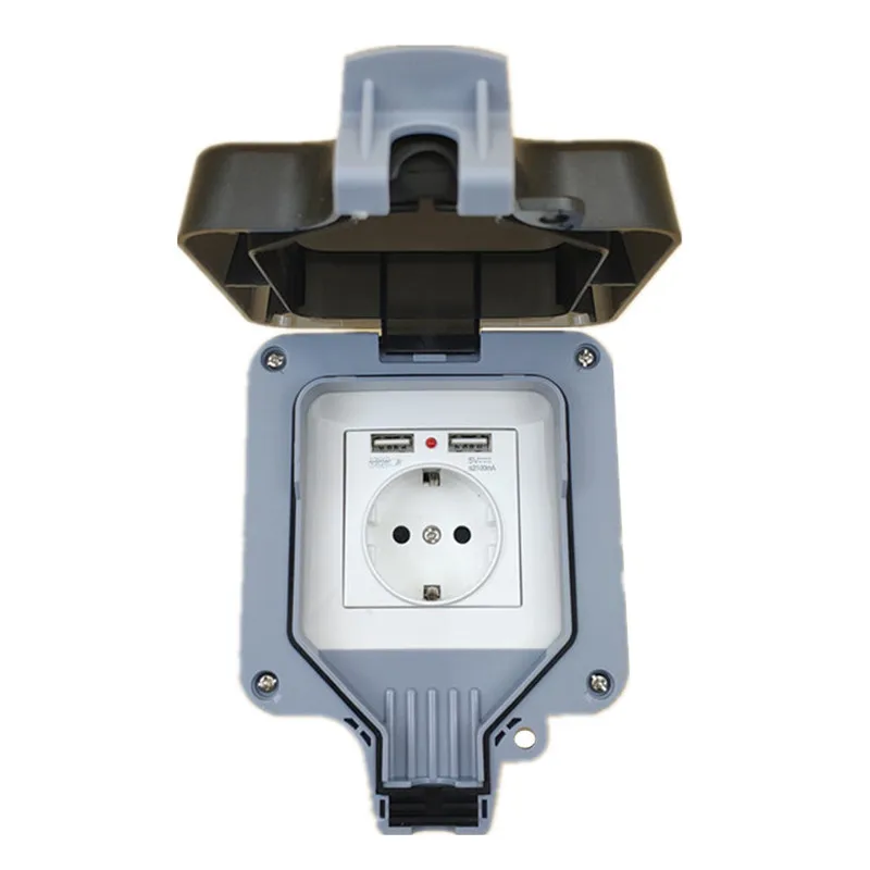 BOX With Socket IP66 Всепогодный Водонепроницаемый Открытый 16A ЕС стандартный настенный Разъем питания с двумя usb зарядным портом 2.1A выход - Тип: BOX With Socket