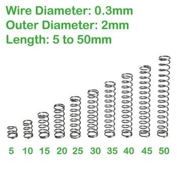 

Small Compression Spring Wire Diameter 0.3mm Outer Diameter 2mm Pressure Length 5mm-40mm 304 Stainless Steel Spring
