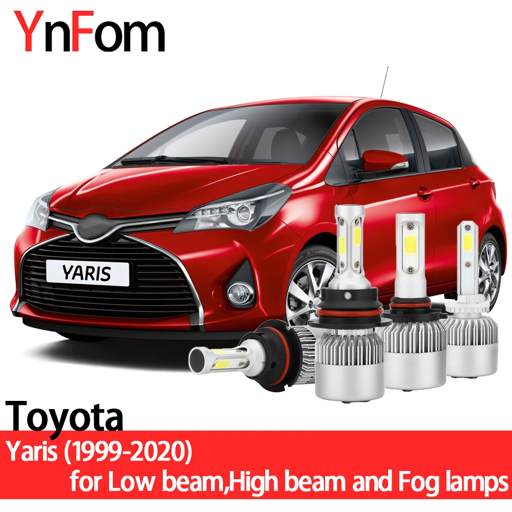 YNFOM LED headlights kit for Toyota Yaris,Echo P1-P15 1999-2020 Low beam,High beam,fog lamp,car accessories,car headlight bulbs