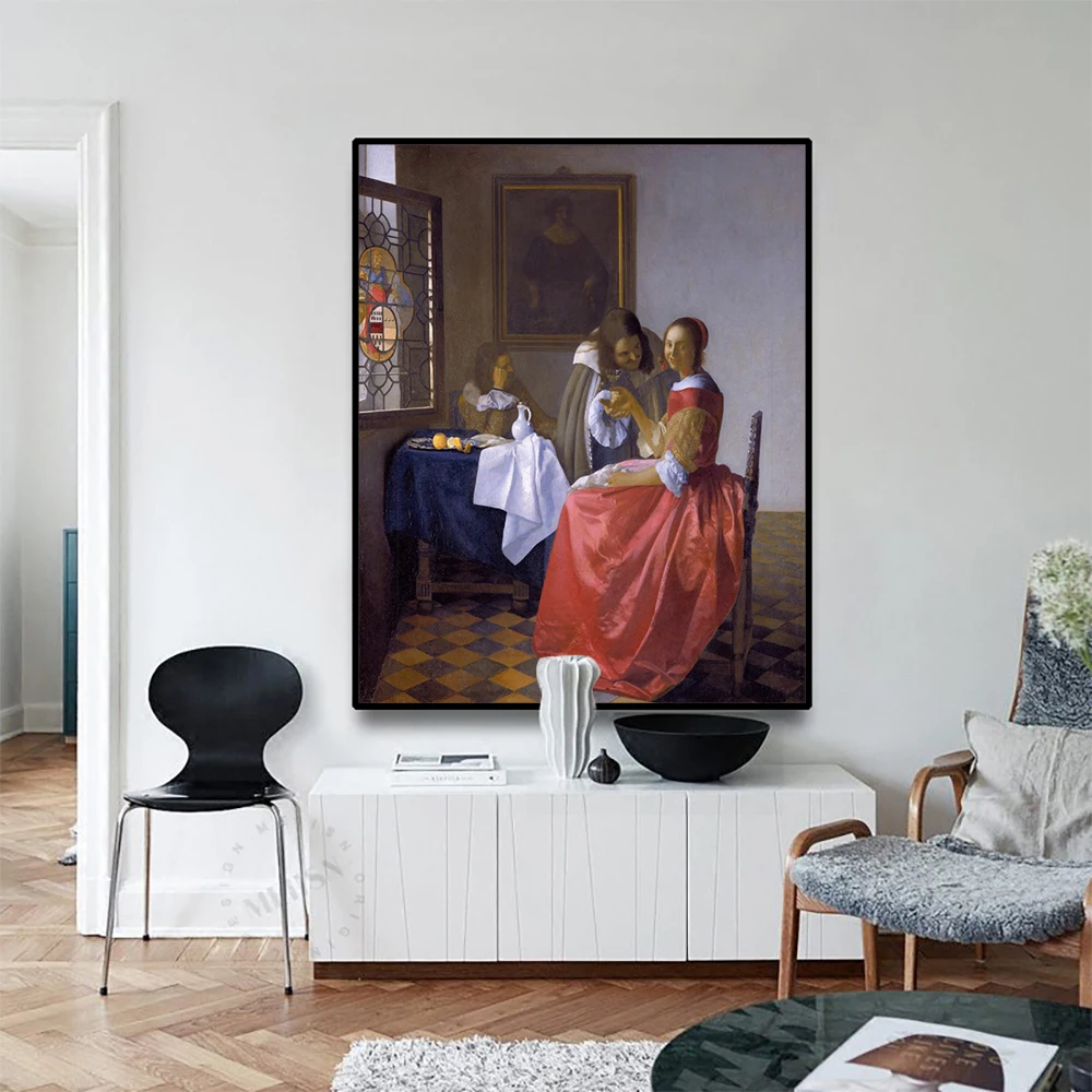 

Cassisy Canvas Art Oil PaintingGirl drinking wine with a gentlmanJohannes·Vermeer Art Poster Wall Decor Modern Home Decoration