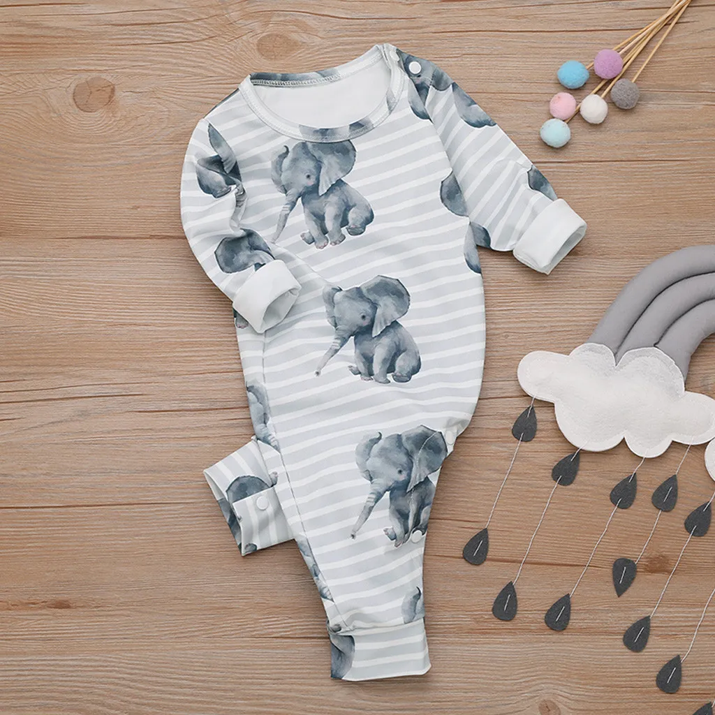 Зимние комбинезоны для новорожденных; для маленьких мальчиков с рисунком Слон-комбинезон комбинезон, костюм наряды детские комбинезоны; одежда с длинными рукавами