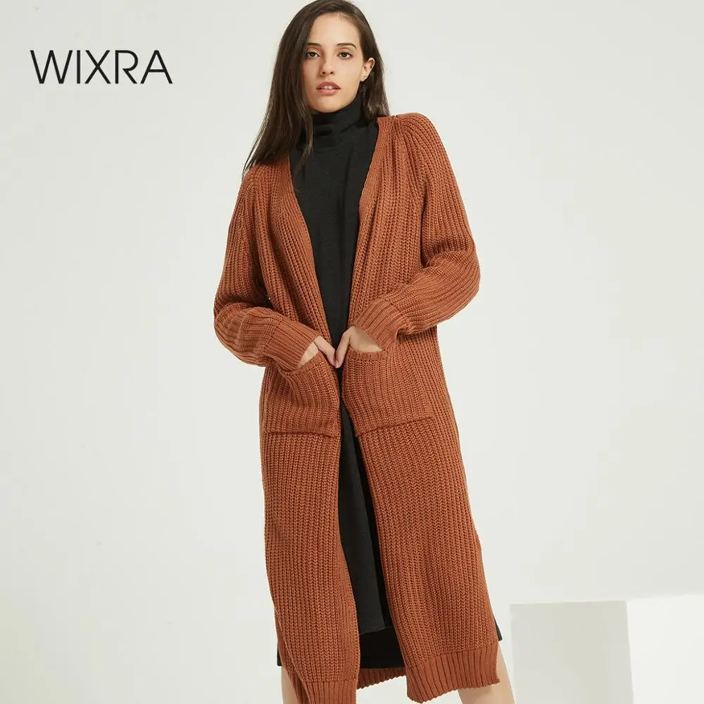 Женский кардиган с длинным рукавом Wixra повседневный длинный свитер v-образным
