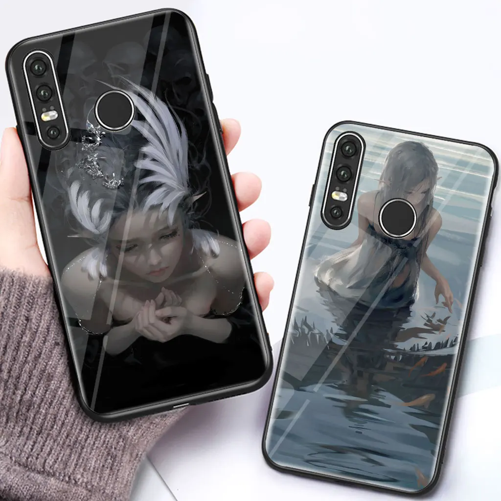 

Painting Princess glass case for huawei p20 p30 mate20 pro lite p20pro mate20pro illustrations shockproof cover