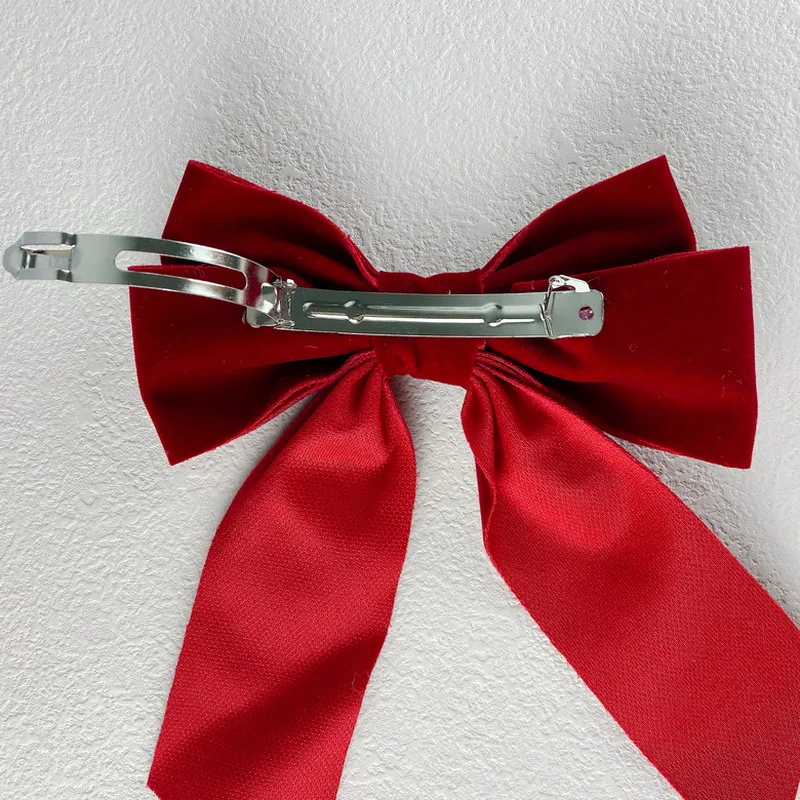 Vintage Red Big Velvet Bow Hair Clip For Women Girl Long Ribbon Hairclip Black Large Barrette Korean Top Hairpin Hair Accessorie