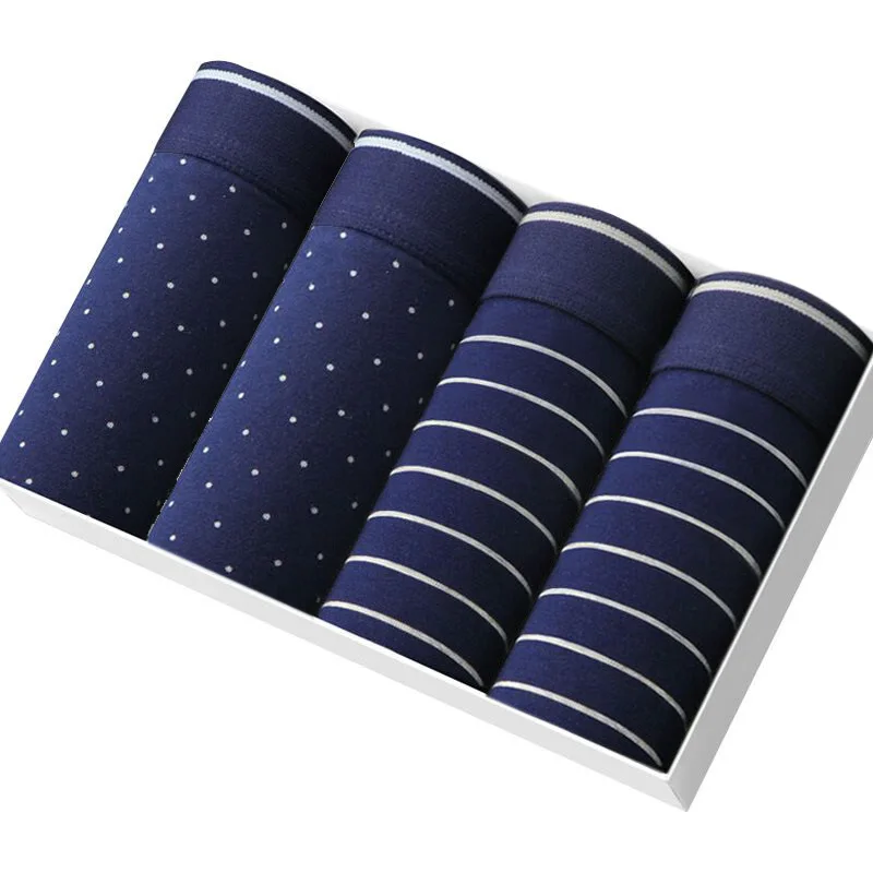

4 PCS Sexy Striped Men's Modal Panties Boxer Male Underwear Solid Men's Shorts Breathable Underwear Striped Boxer shorts 3XL