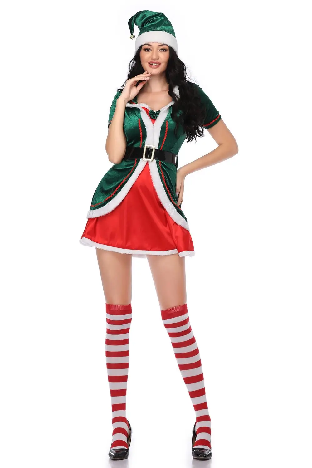 green Elf Women christmas Costume Festival Santa Claus Costume Sets for Men New Year Adult clothing Fancy Dress Xmas Party Dress