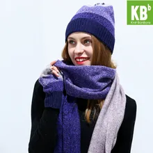KBB шерсть ягненка вязаная шапка шарф женский зимний теплый шарф бини перчатки шарф женский набор шарфов комплект