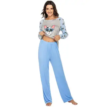 

Women Nightwear O-Neck Long Sleeve Prints Patchwork Pajamas Set