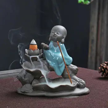 

Decorative Buddha The Little Monk Incense Stick Holder Smoke Waterfall Backflow Incense Burner Holder Ceramic Buddhist Censer