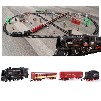 

181 x 78cm Simulation Retro Steam Train Toy Smoking Train Playset with 5 Carriages / Scene / Smoke Oil - Black Luxury