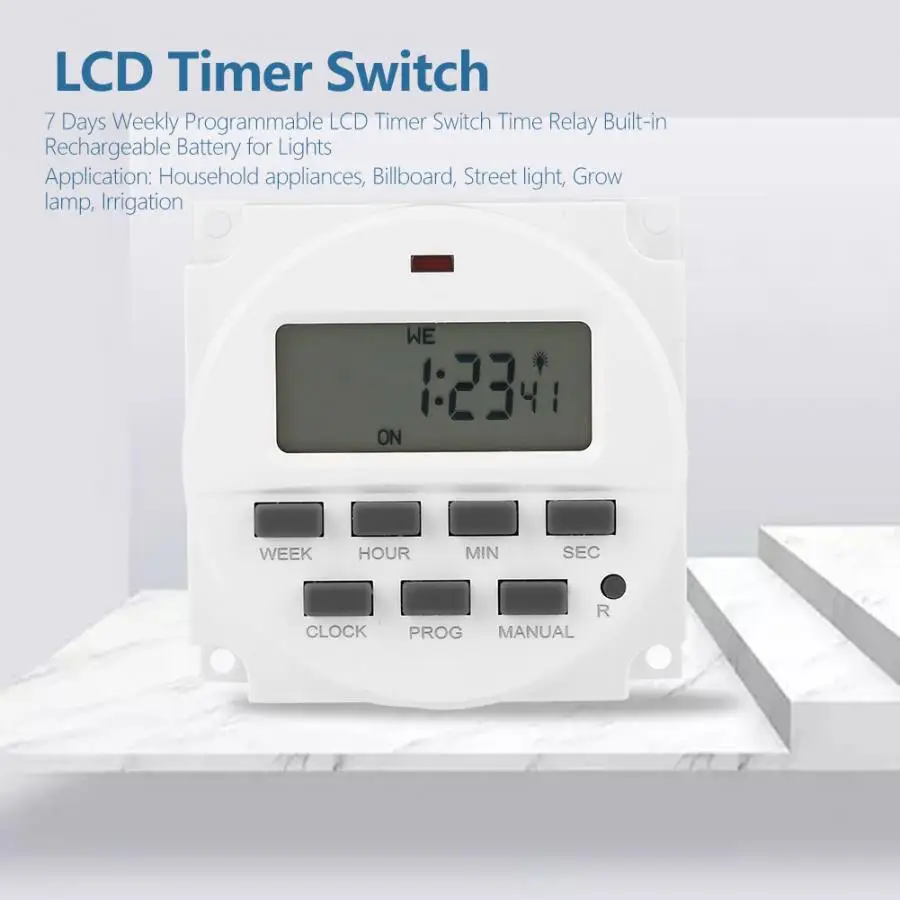 

TM618sH-4 12v 24 hours 7 Days Weekly Programmable LCD Timer Switch Time Relay Built-in Rechargeable Battery for Lights