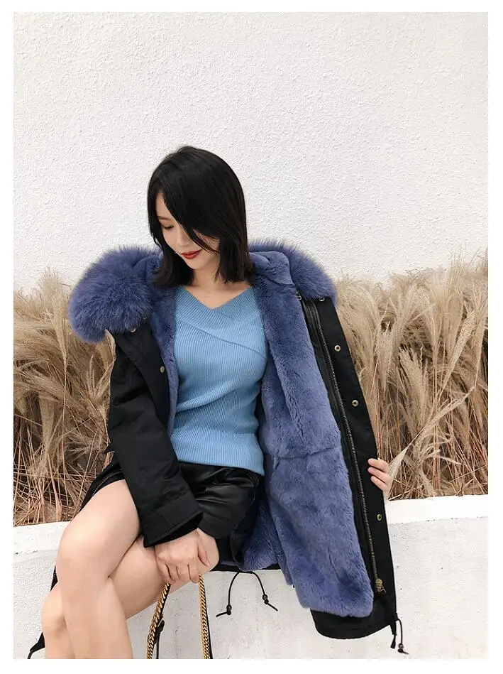 Long color 1 Парка из натурального меха, зимняя куртка для женщин, пальто из натурального меха, Воротник из натурального Лисьего меха, свободные длинные парки, Большая Меховая верхняя одежда, съемная - Цвет: Long color 1