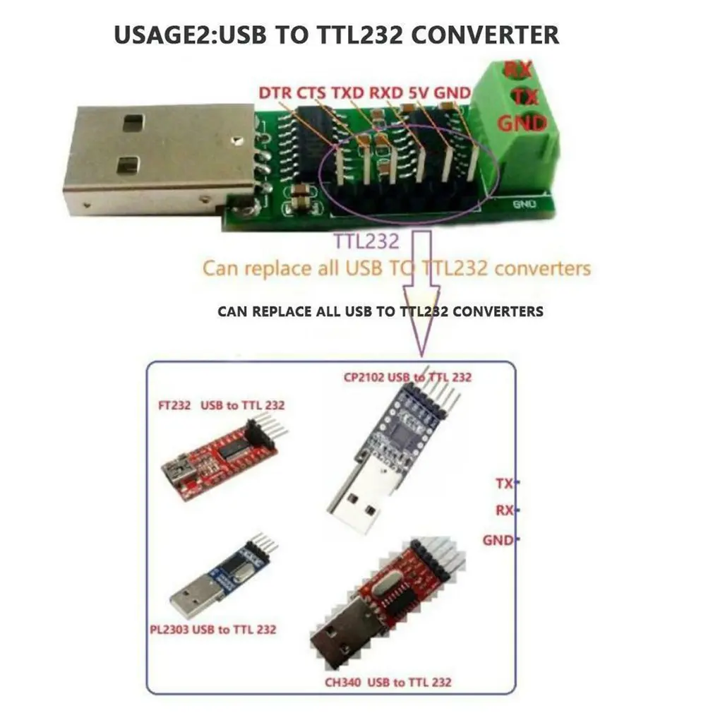 1 шт. Cp2102 модуль последовательного порта шесть в одном многофункциональный Usb к Ttl 3,3 V/5 V 485 232 взаимное преобразование