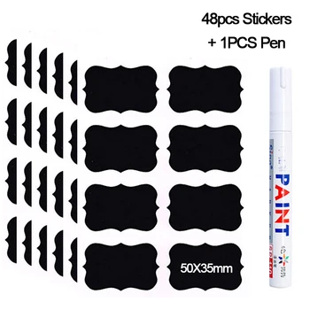 

48Pcs/Set Waterproof Chalkboard Kitchen Spice Label Stickers Home Jam Jar Bottle Tags Blackboard Labels Stickers With Marker Pen