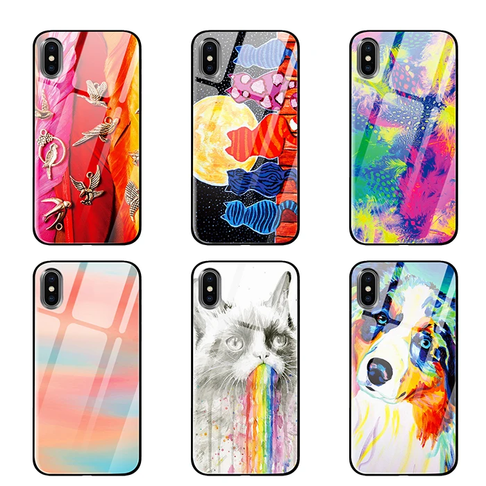 Роскошные Радуга, Роза Кот кролик закаленное стекло телефонные чехлы для iPhone 5 5S SE 6 6s 7 8 Plus X XS Max XR задняя крышка