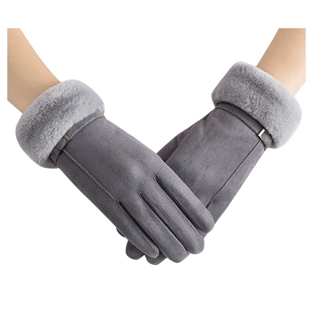 Зимние перчатки для женщин, женские теплые одноцветные перчатки, женские элегантные плюшевые рукавицы на запястье, перчатки для лыжного вождения Guantes Invierno - Цвет: Gray