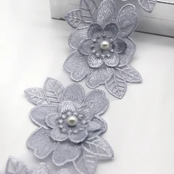 Elegant Pearl Flower Lace Trim for DIY Crafts and Sewing Projects - Pack of 10 (Grey)