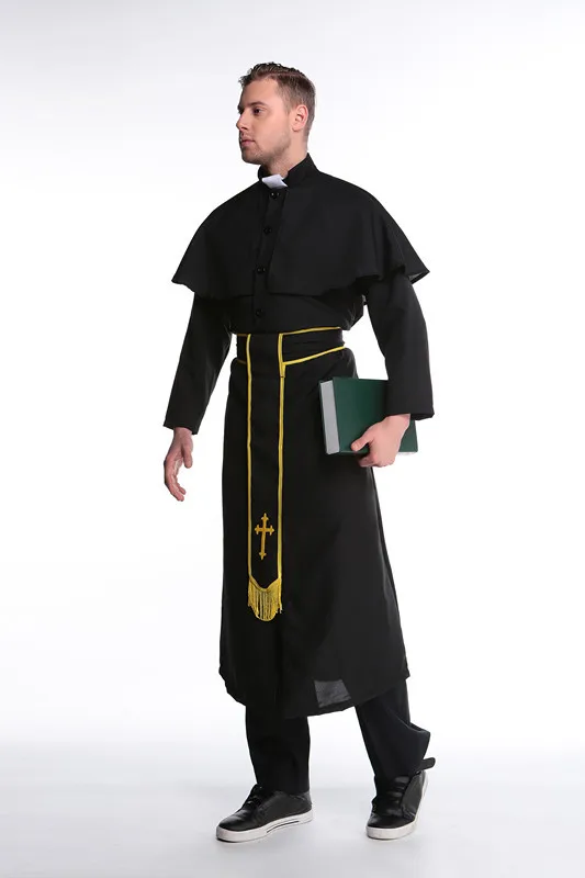 Хэллоуин средневековый взрослый пастор Clergyman крестная одежда костюмы для косплея для мужчин и женщин жрец Бишоп костюм