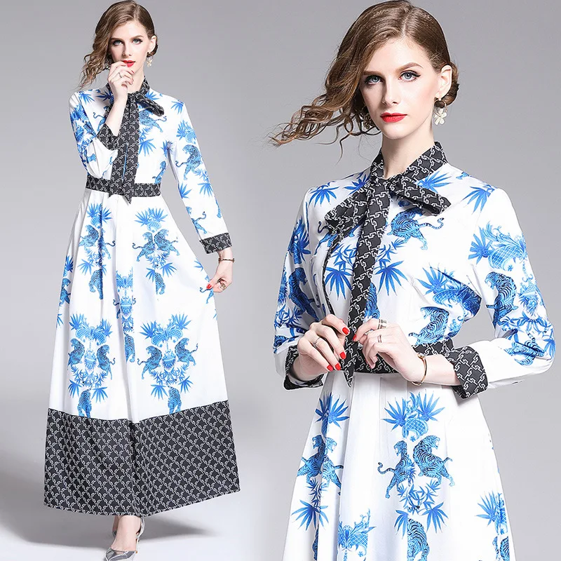 

Photo Shoot 2019 Europe And America Fashion Slim Fit Slimming Versatile Positioning Printed Fashion WOMEN'S Dress