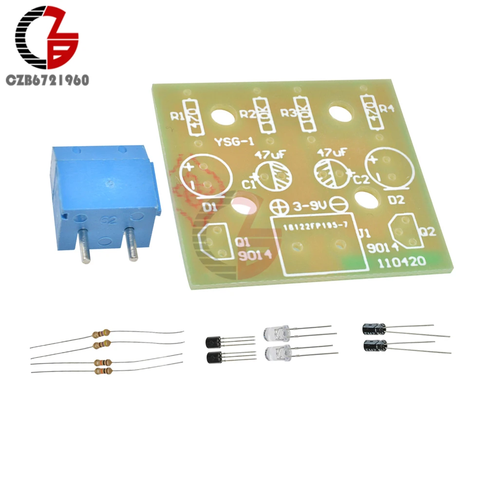 

5mm Blue LED Light Flash Circuit Board DIY Kit Transistor 30K Resistance 22UF Capacitors LED Diode Terminal Chrismas Holiday