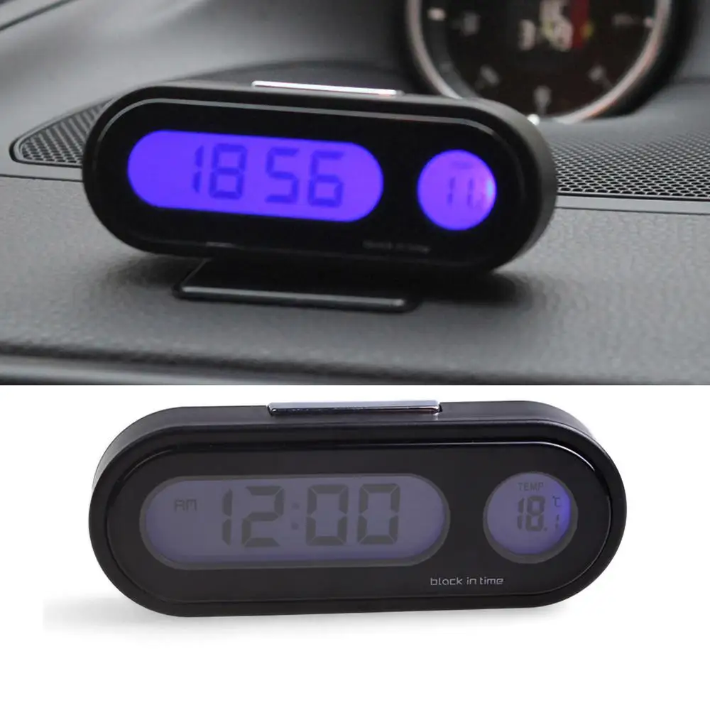 

New 2 in 1 LED Backlight Electronic Decoration Gauges Auto Digital Thermometer Voltmeter Car Clock Wholesale Quick delivery CSV