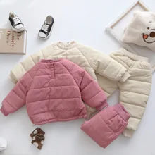 Зимние милые комплекты теплой стеганой одежды для девочек детский утепленный пуловер для мальчиков и плотные штаны комплекты из 2 предметов теплый костюм для детского сада